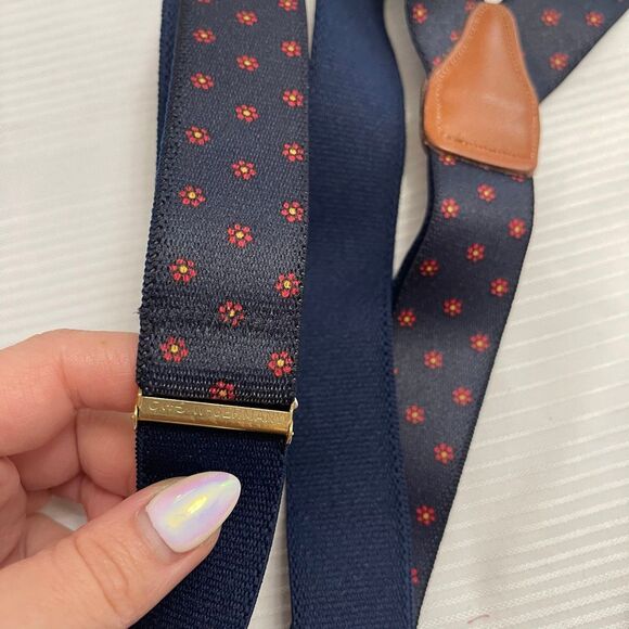 CAS Navy Blue Red Flower Black Leather Germany Suspenders - Picture 6 of 6